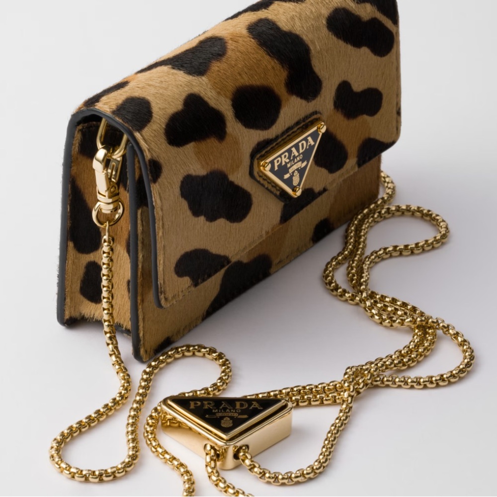 NWT Prada - Leopard Print Mini Bag | Printed leather card holder on gold chain - Picture 4 of 14